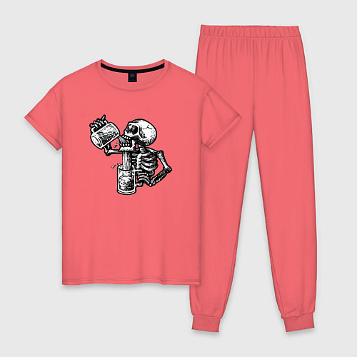 Женская пижама Пивной скелетик / Коралловый – фото 1