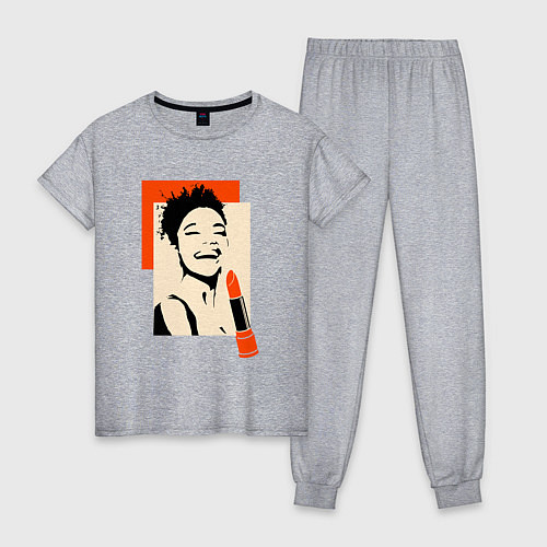 Женская пижама Девушка с помадой в стиле поп-арт / Меланж – фото 1