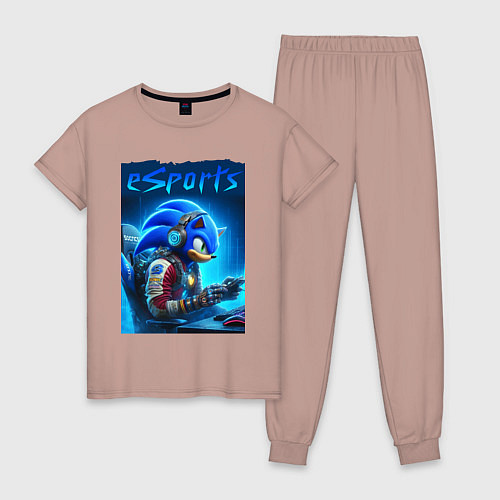 Женская пижама Hedgehog Sonic is esports player - neon glow / Пыльно-розовый – фото 1