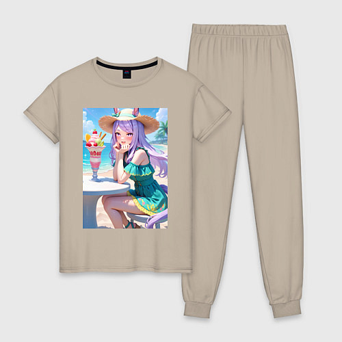 Женская пижама Девушка-пони кушает мороженое / Миндальный – фото 1