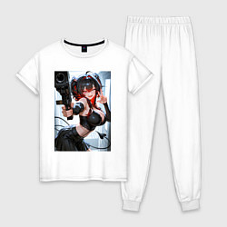 Пижама хлопковая женская Девушка-демон с пистолетом, цвет: белый