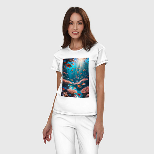 Женская пижама Подводный коралловый риф с рыбками / Белый – фото 3