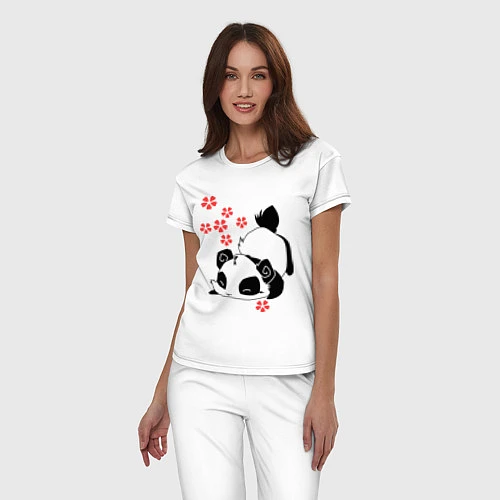 Женская пижама Цветочная панда / Белый – фото 3