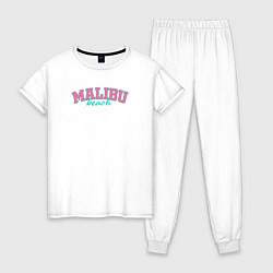 Пижама хлопковая женская Malibu Beach text, цвет: белый