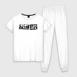 Пижама хлопковая женская Blink 182 трафарет черный, цвет: белый
