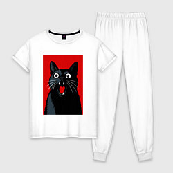 Женская пижама Удивленный черный кот