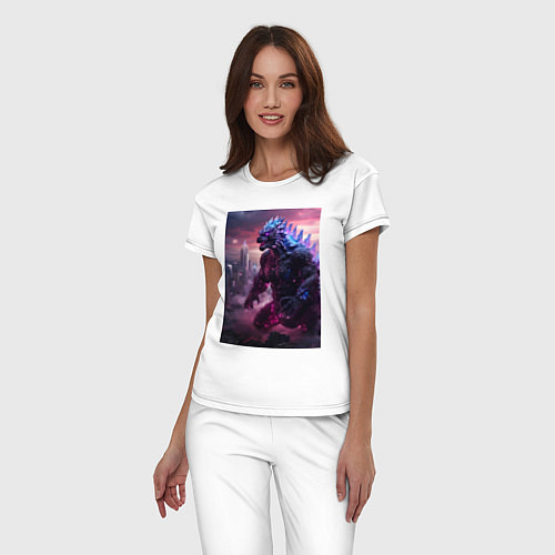 Женская пижама Годзилла посреди мегаполиса / Белый – фото 3