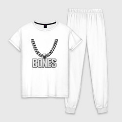 Пижама хлопковая женская Цепь Bones, цвет: белый