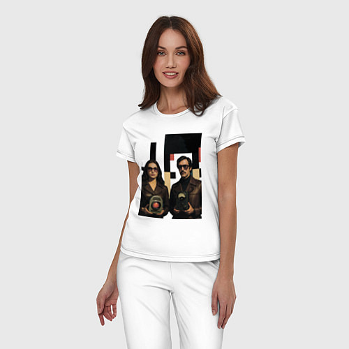 Женская пижама Мужчина и женщина с гаджетами поп-арт ретро-футури / Белый – фото 3