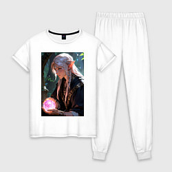 Пижама хлопковая женская Серьёзная эльфийка с магической сферой, цвет: белый