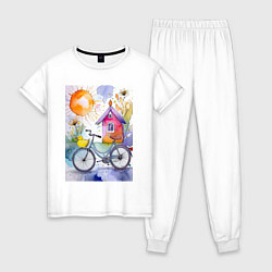 Женская пижама Утенок на велосипеде - акварель