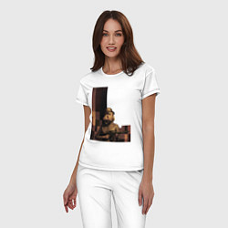 Пижама хлопковая женская Женщина с автоматом ретрофутуризм поп-арт 1970-е, цвет: белый — фото 2