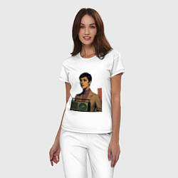 Пижама хлопковая женская Брюнетка и радиоприемник ретрофутуризм поп-арт 197, цвет: белый — фото 2