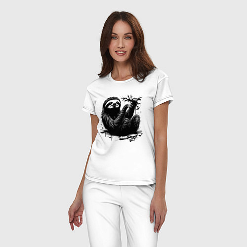 Женская пижама Ленивец с веткой / Белый – фото 3