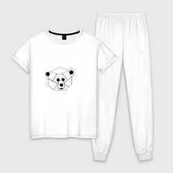 Пижама хлопковая женская Геометрическая морда медведя, цвет: белый