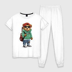 Пижама хлопковая женская Мишка хипстер, цвет: белый