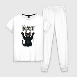 Пижама хлопковая женская Slipknot Кот с поднятыми лапами, цвет: белый