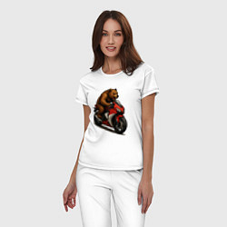 Пижама хлопковая женская Медведь на красном мотоцикле, цвет: белый — фото 2