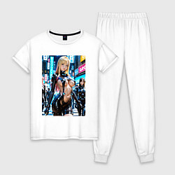 Пижама хлопковая женская Девушки с оружием в суперкостюмах, цвет: белый
