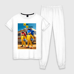 Пижама хлопковая женская Ёжик Соник и ехидна пустились во все тяжкие, цвет: белый