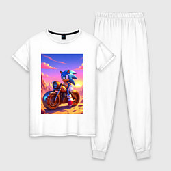 Женская пижама Ёж Соник на ржавом ретро мотоцикле в пустыне