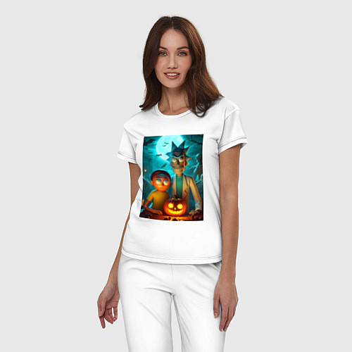 Женская пижама Rick and Morty with pumpkin - halloween night / Белый – фото 3