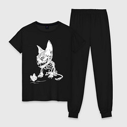 Пижама хлопковая женская Скелет кота, цвет: черный