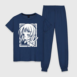 Пижама хлопковая женская Аниме позитив, цвет: тёмно-синий