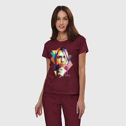 Пижама хлопковая женская Kurt Cobain: Colors, цвет: меланж-бордовый — фото 2
