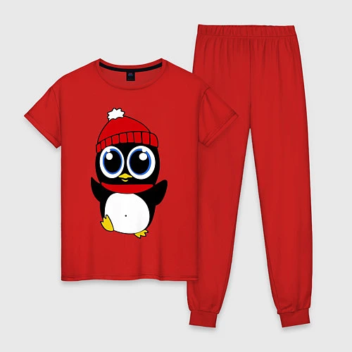 Женская пижама Удивленный пингвинчик / Красный – фото 1