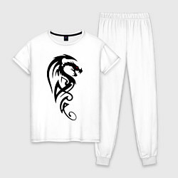 Пижама хлопковая женская Дракон стильный трайбл, цвет: белый