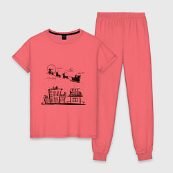 Пижама хлопковая женская Санта над городом цвета коралловый — фото 1