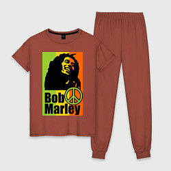 Пижама хлопковая женская Bob Marley: Jamaica, цвет: кирпичный