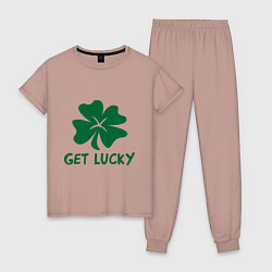 Пижама хлопковая женская Get lucky, цвет: пыльно-розовый