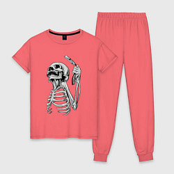 Пижама хлопковая женская Скелет с бритвой, цвет: коралловый