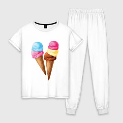 Пижама хлопковая женская Мороженое, цвет: белый