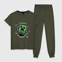 Пижама хлопковая женская Creeper Inside, цвет: меланж-хаки