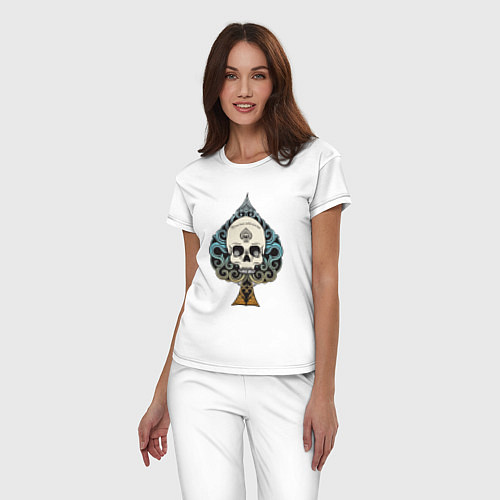 Женская пижама Череп (skull) (цветной) / Белый – фото 3