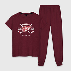 Пижама хлопковая женская Detroit Red Wings: Est.1926, цвет: меланж-бордовый