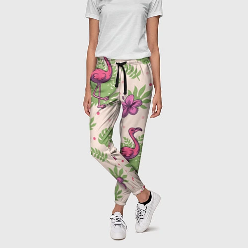 Женские брюки Цветочные фламинго / 3D-принт – фото 3