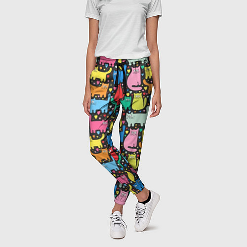 Женские брюки Разноцветные котики / 3D-принт – фото 3