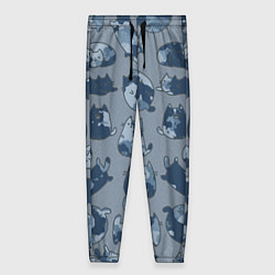 Женские брюки Камуфляж с котиками серо-голубой