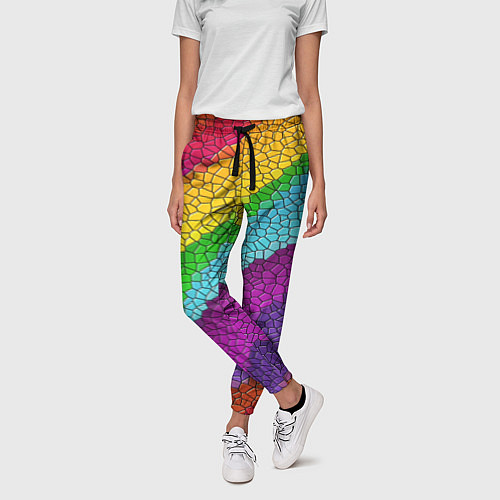 Женские брюки Яркая мозаика радуга диагональ / 3D-принт – фото 3