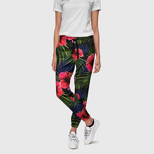 Женские брюки Тропические цветы и листья / 3D-принт – фото 3