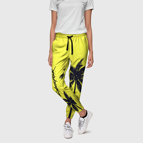 Женские брюки Cyberpunk 2077 - Пальмы / 3D-принт – фото 3