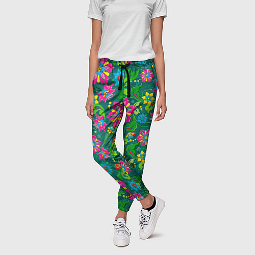 Женские брюки Поле разноцветных цветков / 3D-принт – фото 3