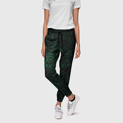 Женские брюки Темно-зеленый мраморный узор / 3D-принт – фото 3