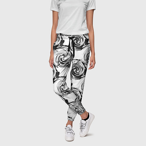 Женские брюки Черно-белый абстрактный узор / 3D-принт – фото 3
