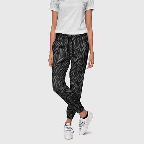 Женские брюки Растительный орнамент черно-белый / 3D-принт – фото 3