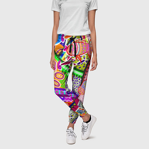 Женские брюки Разноцветные яркие рыбки на абстрактном цветном фо / 3D-принт – фото 3